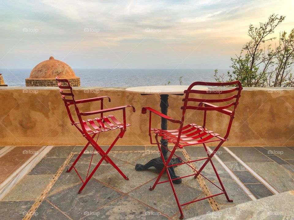 Color, colour, explosion, red, sea, view, chairs, relax 