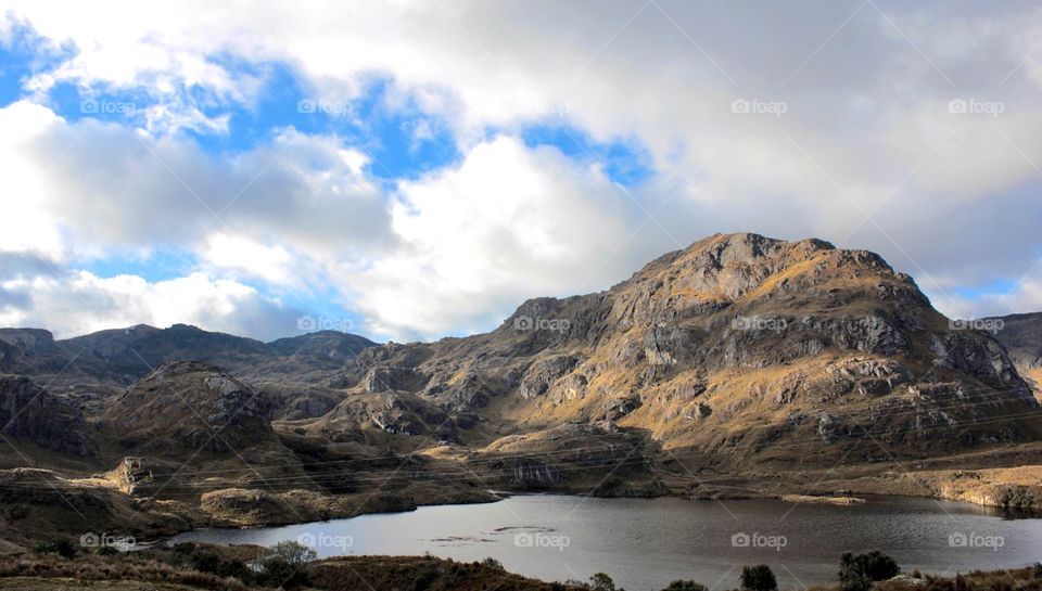 Lake and mountains in El Cajas national park, Ecuador 