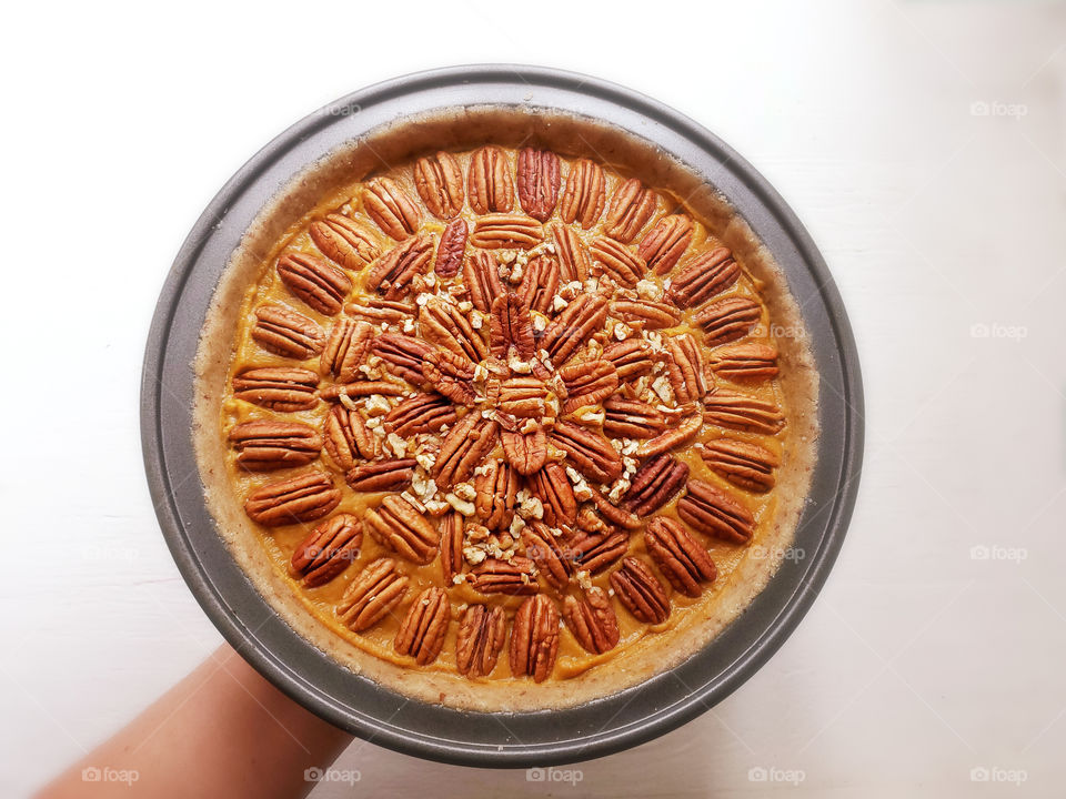 Pumpkin pecan pie