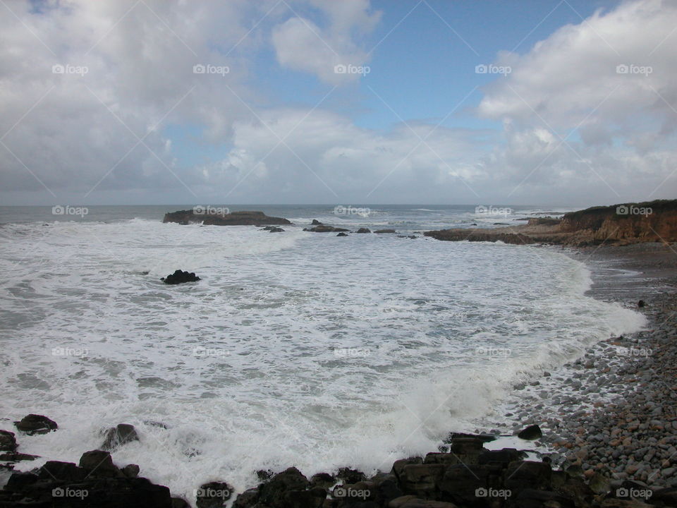 Waves crashed on shore