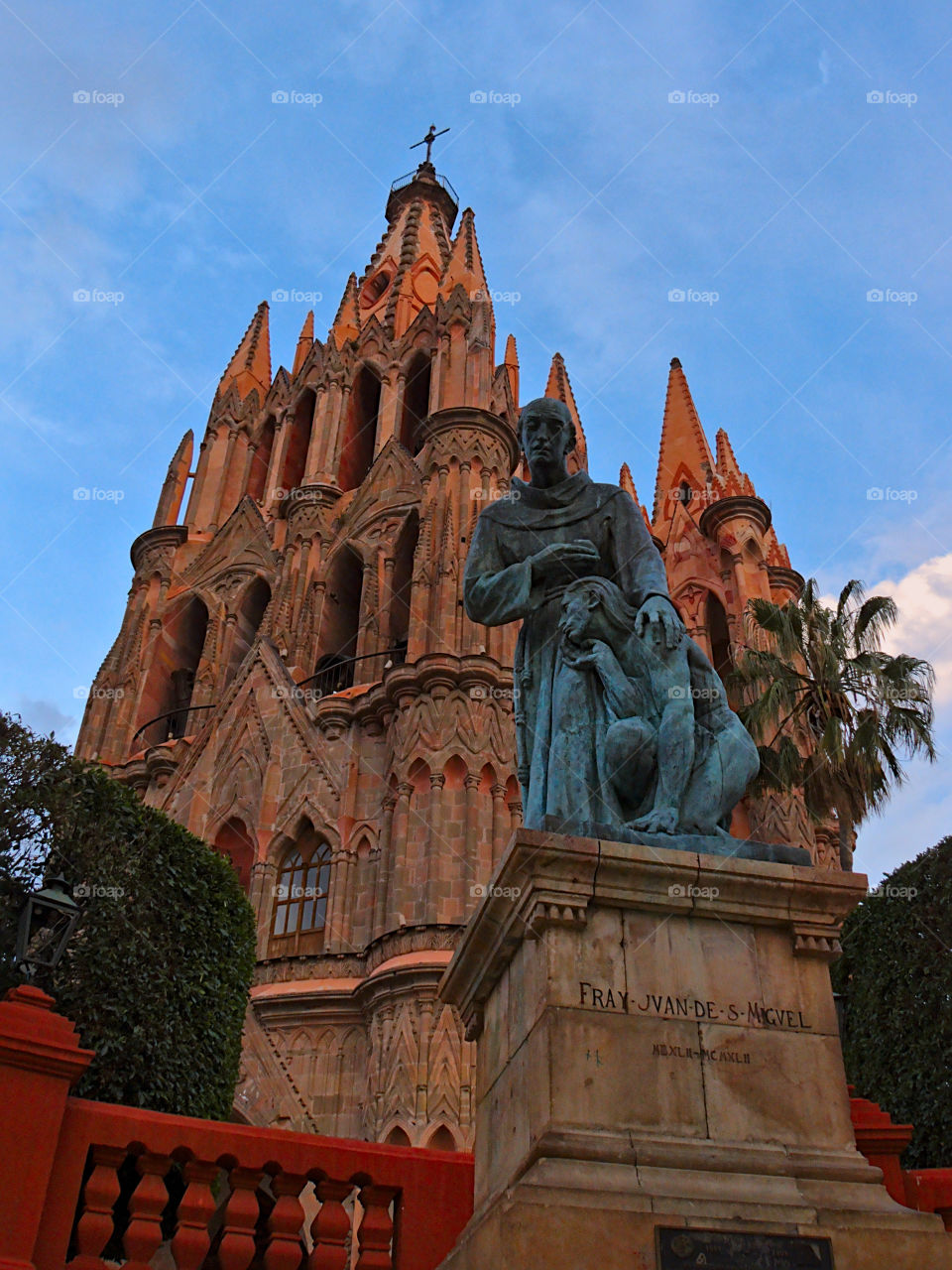 Statue of Fray Juan de San Miguel at the "Parroquia de San Miguel Arcangel" in San Miguel de Allende, Guanajuato, Mexico