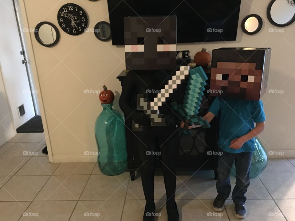 Halloween calls for Minecraft costumes! Enderman and Steve to slay the candy!