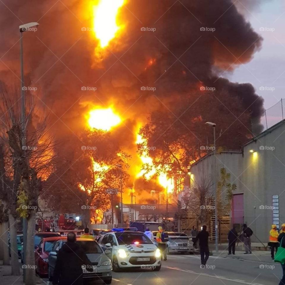 A great fire burning down a factory in my town