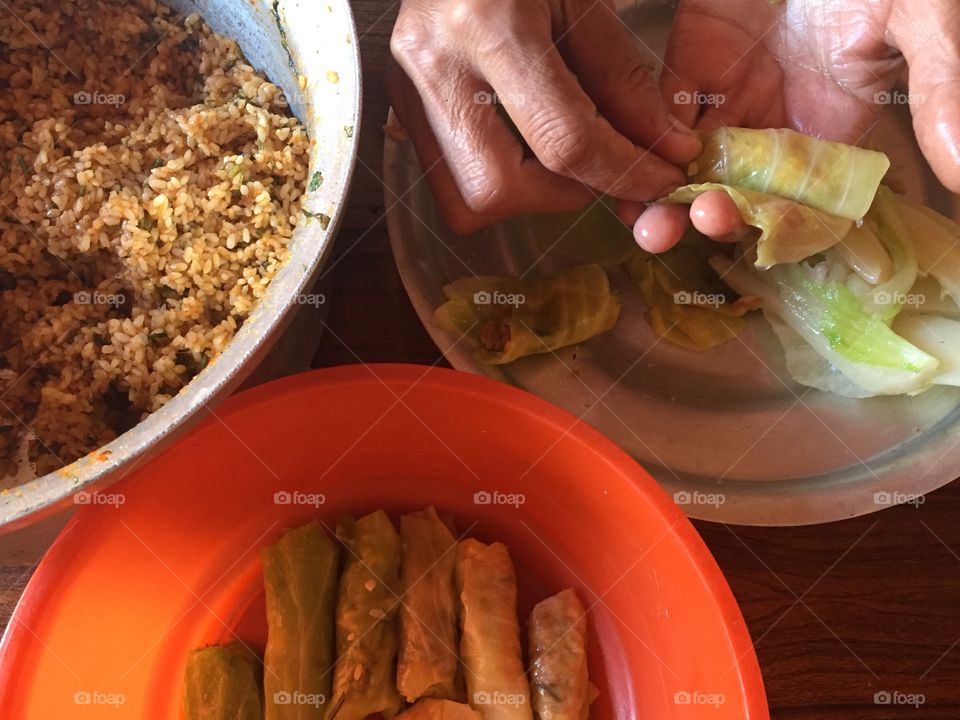 Making stuffed cabbage rolls