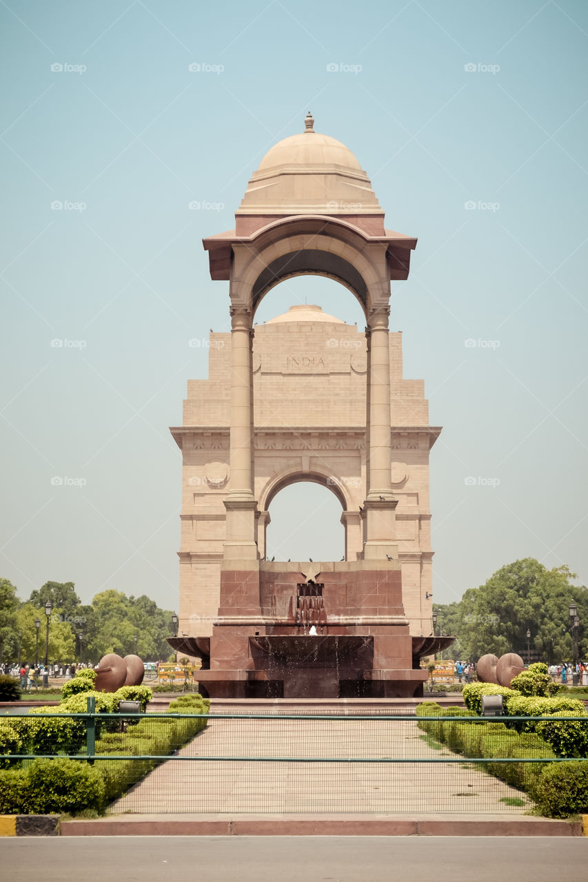 Rajpath, Raisina Hill, India Gate, New Delhi, India January 2019: The vacant canopy, constructed in red sandstone, a symbol of British’s retreat from India. National War Memorial Or Amar Jawan Jyoti.