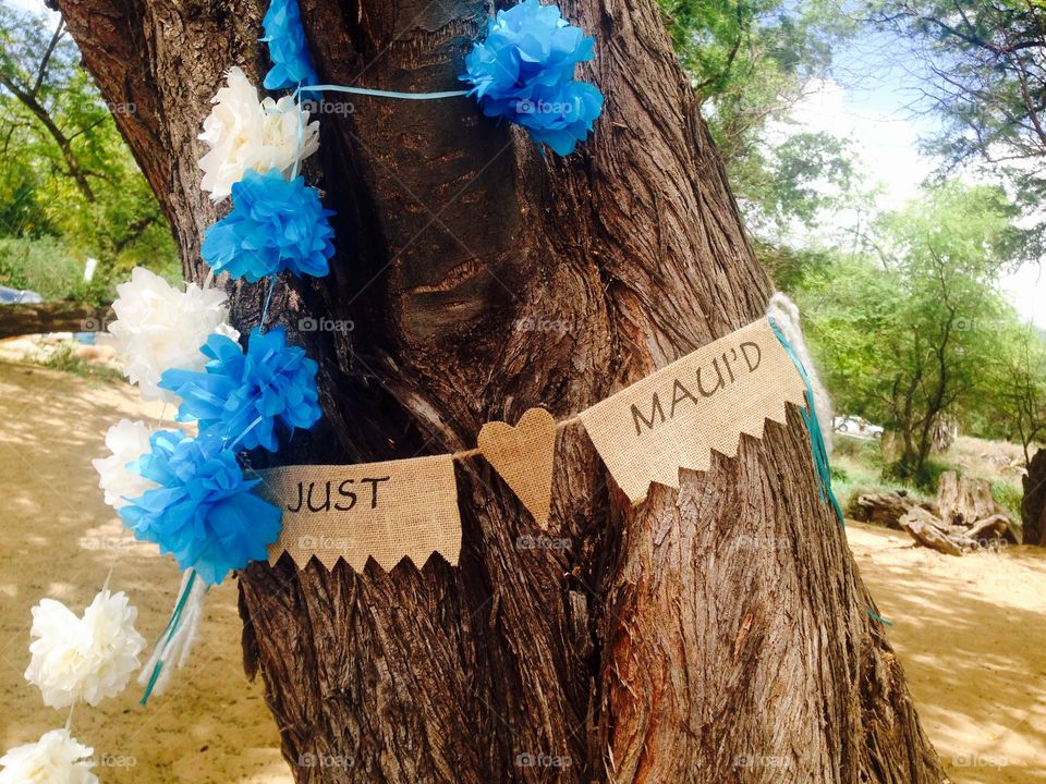 Just Maui'd. A homemade banner for a Maui wedding