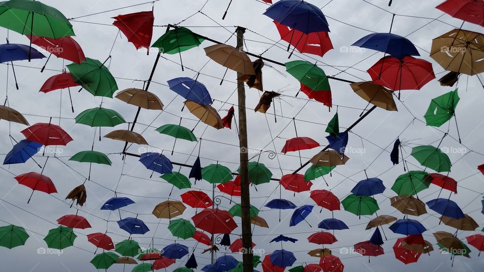 Umbrella Art. In Canela, Brazil they decorated the center of the city for winter. And their winter is mostly rainy so they decorate with umbrellas.