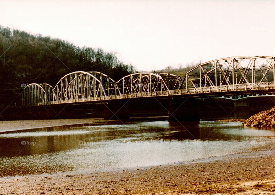 old iron bridge. Ices Ferry old iron bridge Cheat Lake Morgantown, West Virginia after lake was drained for dam repair.