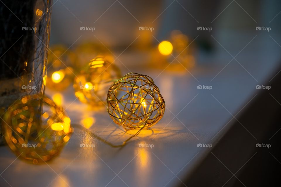 Yellow Christmas decoration lights. Slovakia