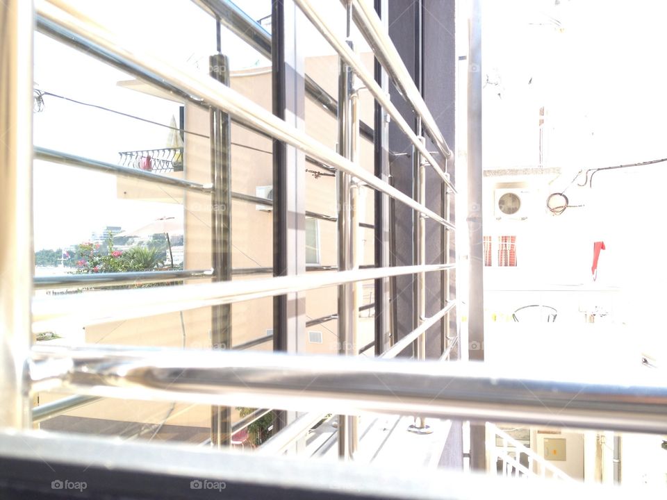 Sun reflection on the windows. stainless steel enclosure