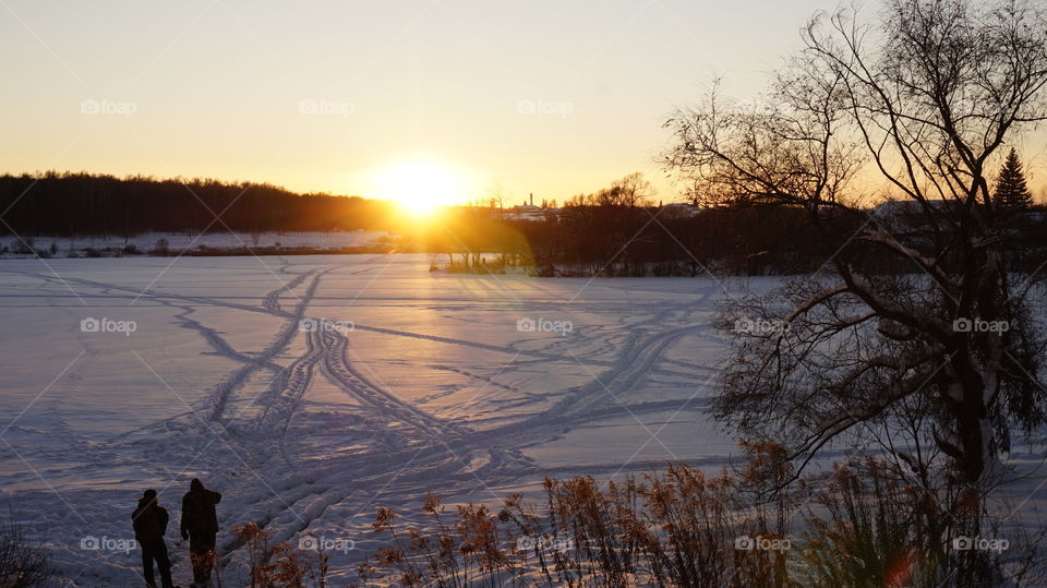 Scenic view of sunset in winter