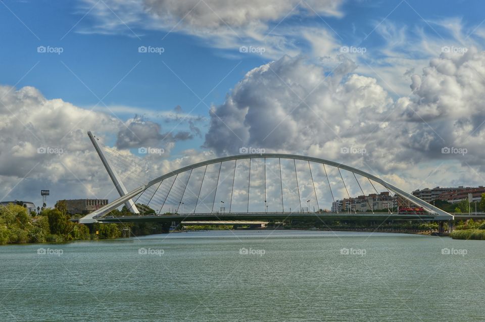 La Barqueta Bridge. View of La Barqueta Bridge with Alamillo Bridge in the background. Sevilla, Spain.