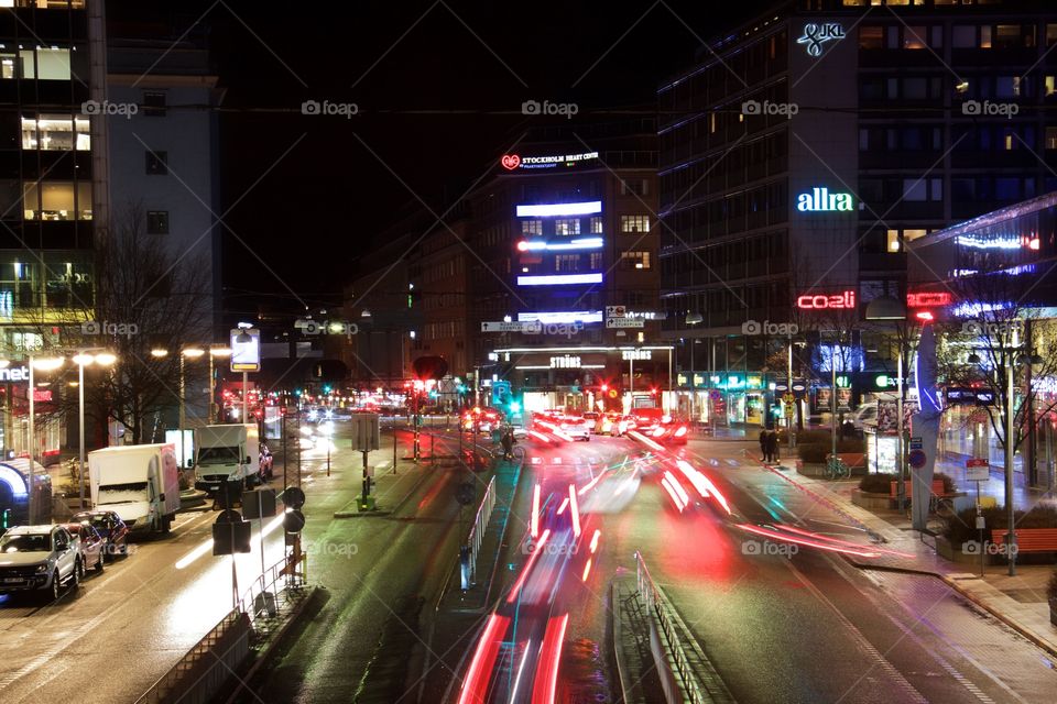 night traffic in Stockholm, Sweden