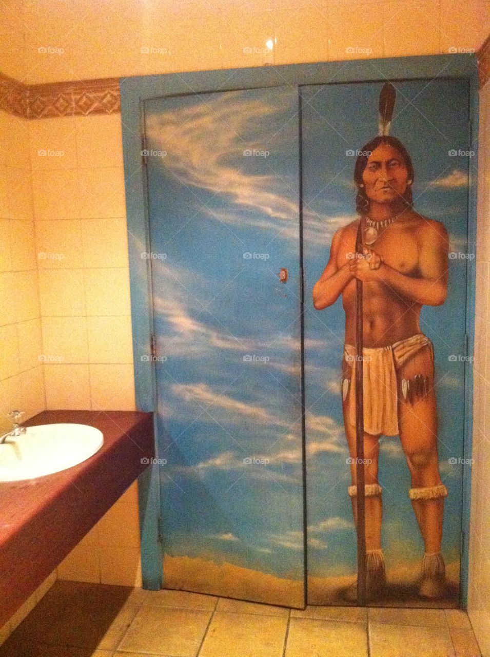 Door with painted Indian 