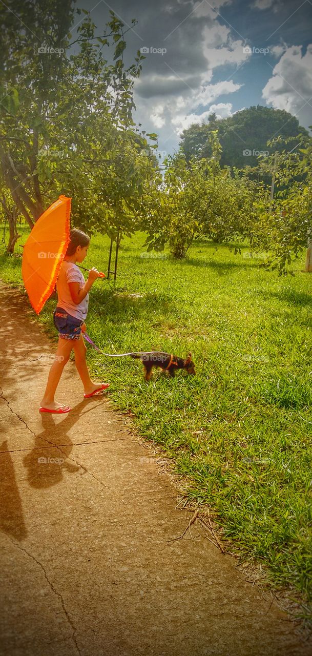 criança passeando com o cachorro - child walking The dog