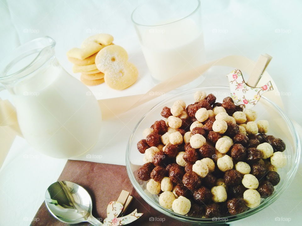 Children's breakfast. Healthy children's breakfast on white background