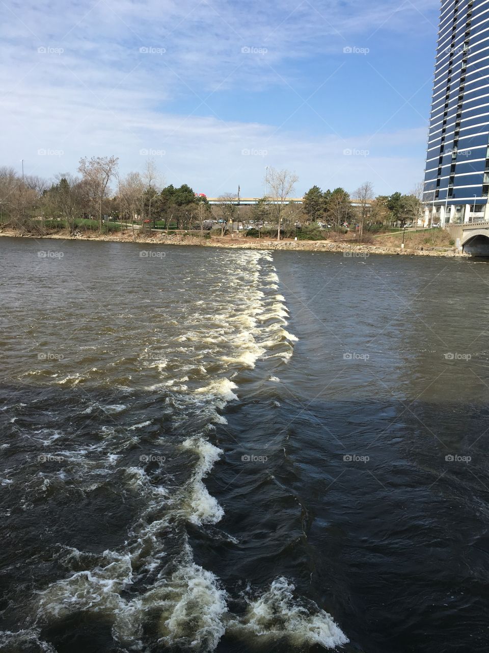 White caps on the Grand river in Grand Rapids Michigan 