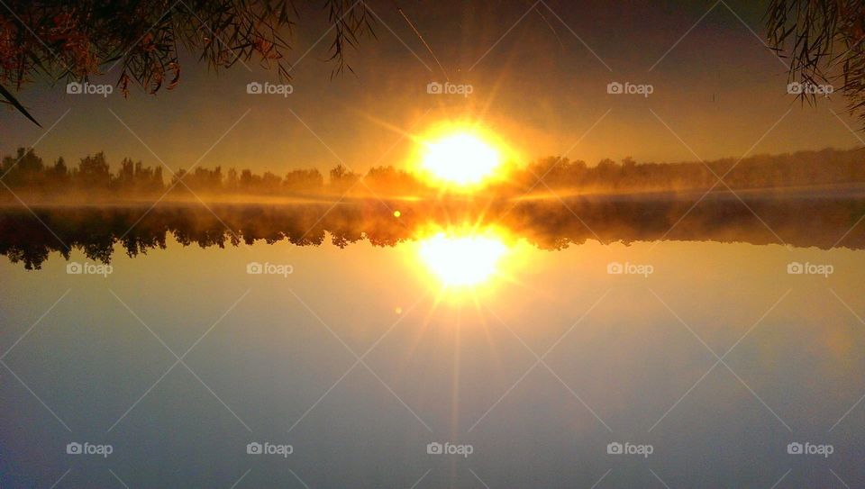 reflection. sunrise nature lake water sun
