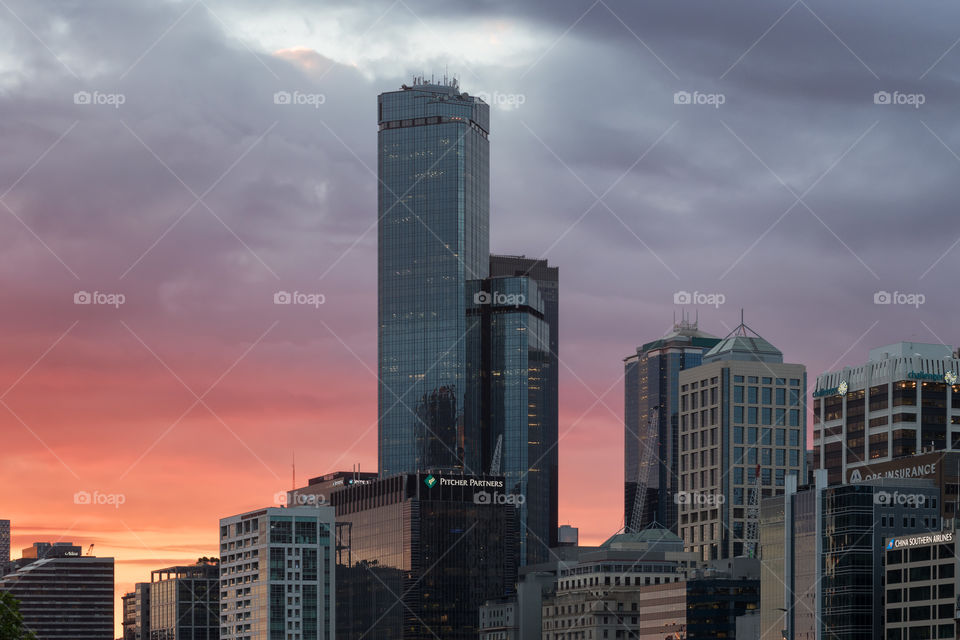 Skyscraper in Melbourne during sunset