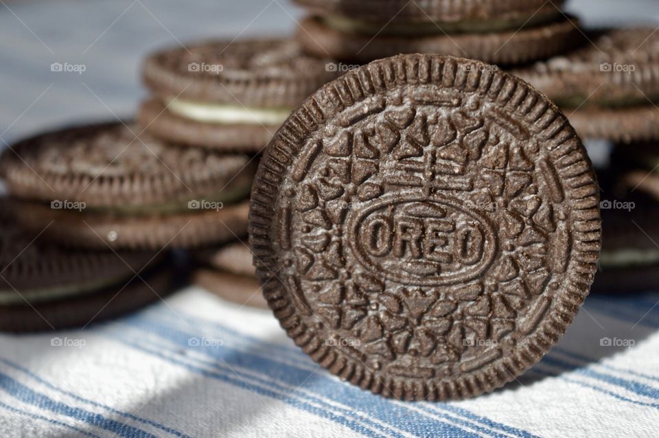 Oreo cookies on a blue background 