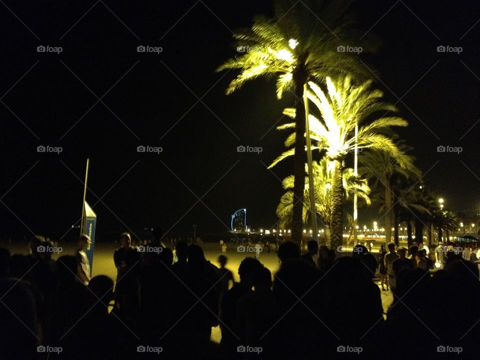 Barcelona. Barcelona club scene outside on the beach at night