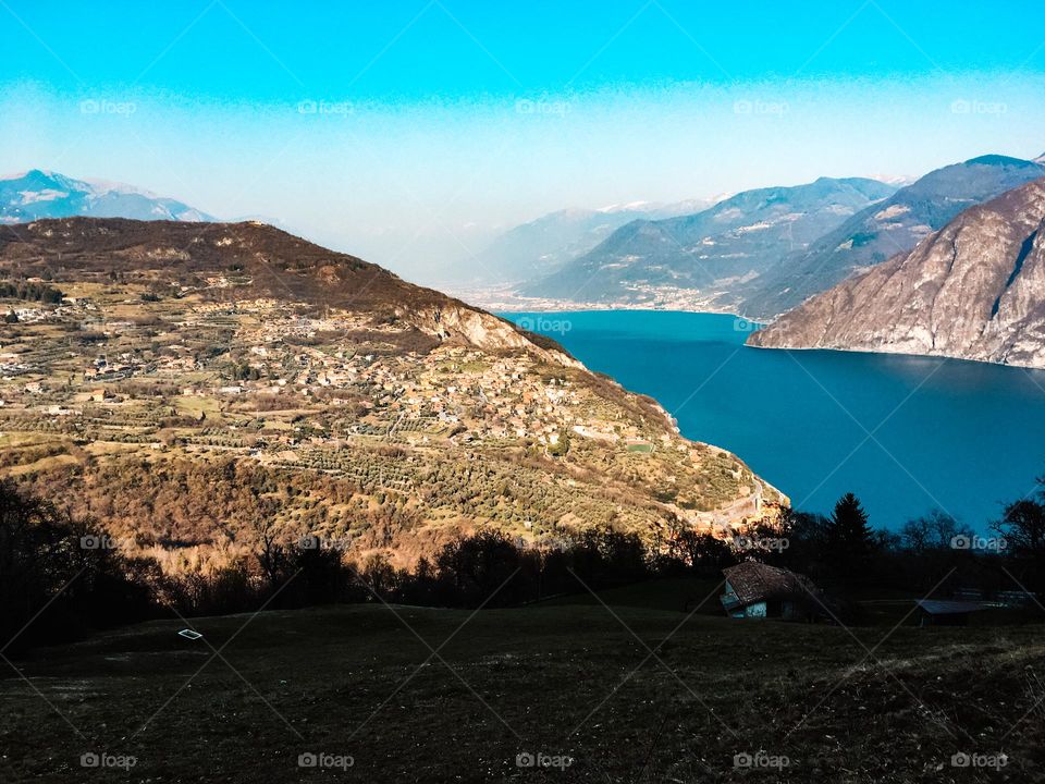 Spring landscape. Blue lake 
