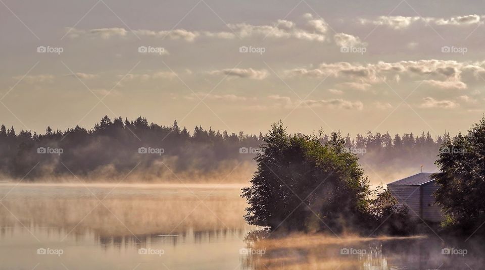 Sunrise view of idyllic lake