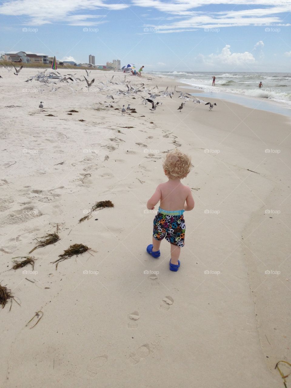 Toddler exploring the beach
