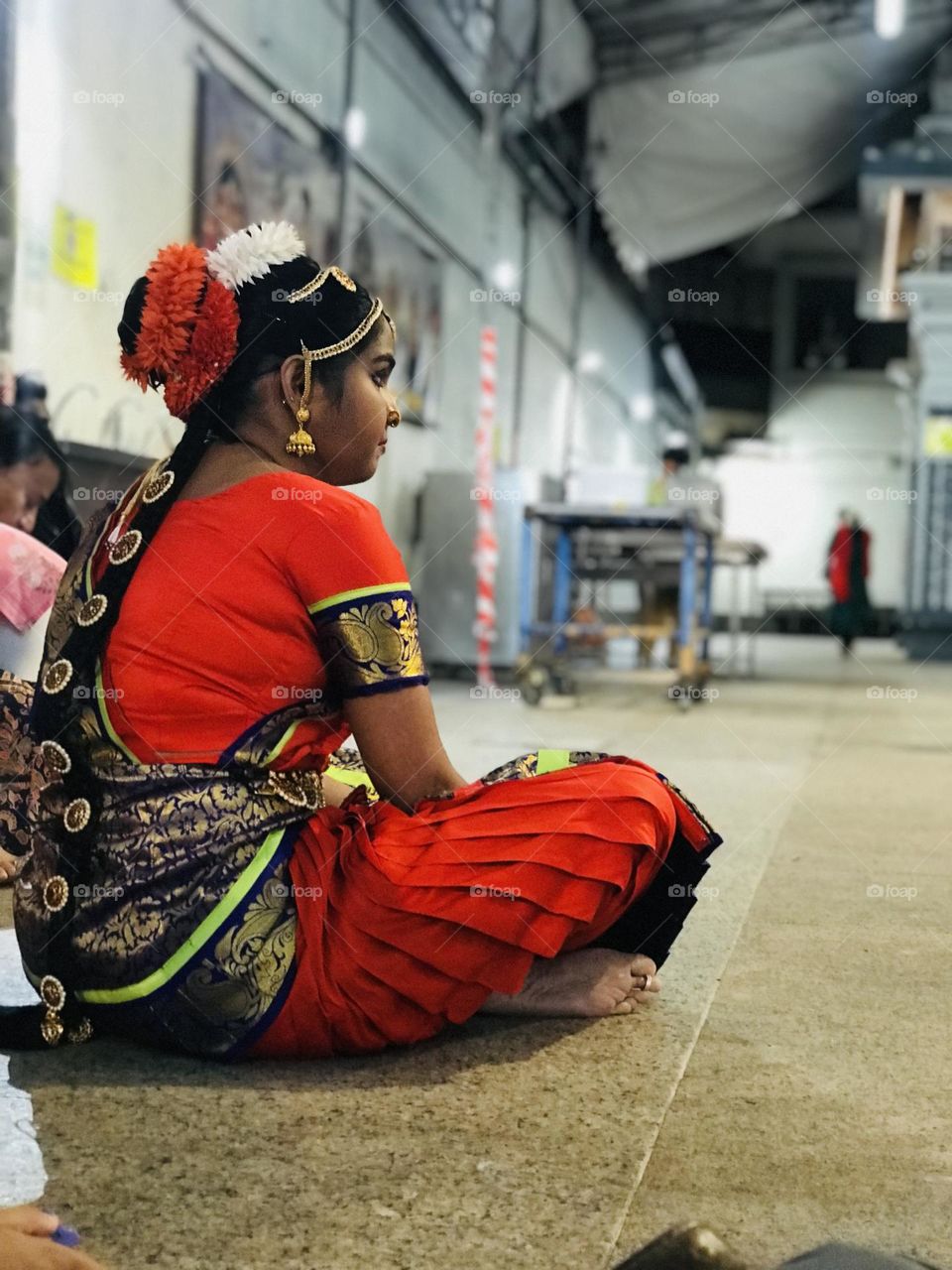 Indian girl dressed as a kuchipudi dancer