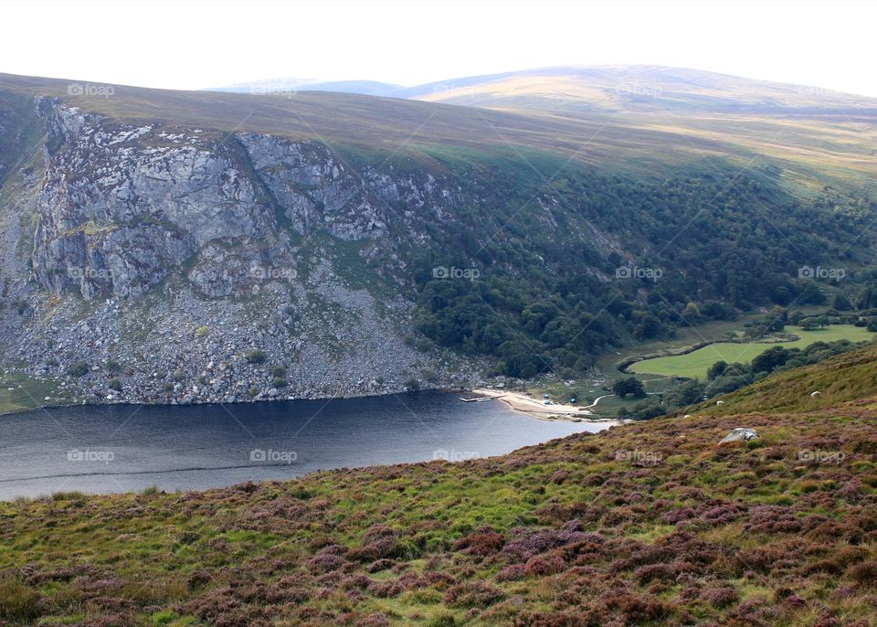 Landscape, view, mountains, lake it looks like beer, Guinness lake, Ireland