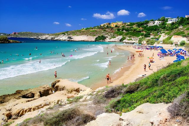 greek beautiful beach with island