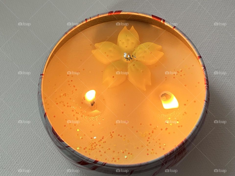 Top view of yellow candle 