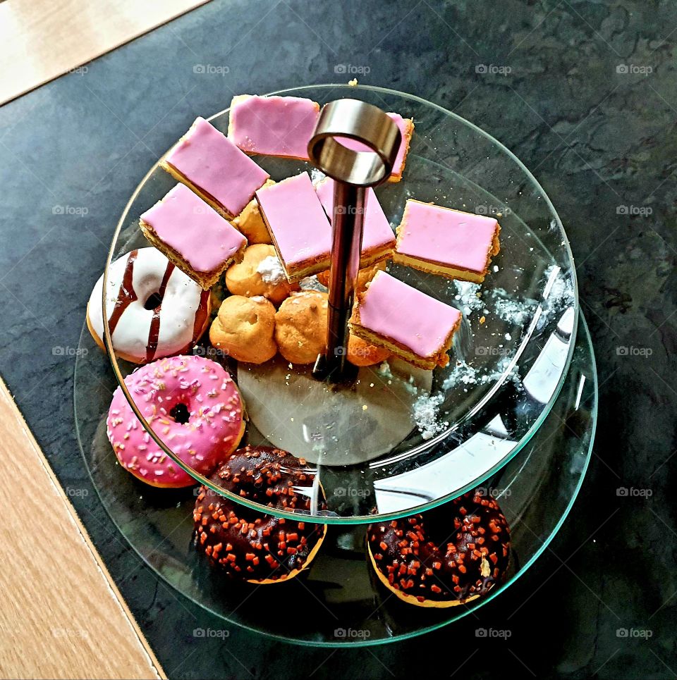 Tasty sweet snacks on etalage