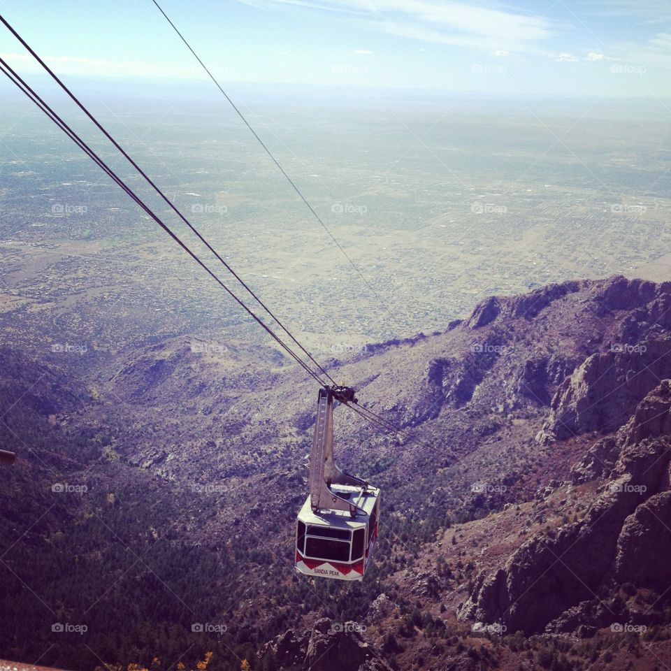 Tram ride. Tram on the way up the Sandia mountains 