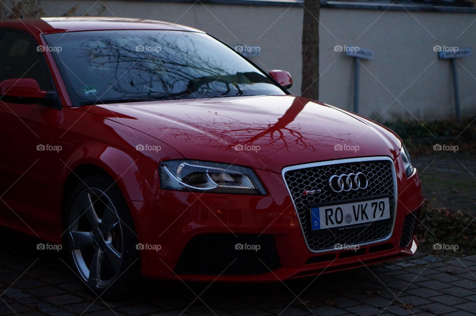 winter car red tree by lexlebeur