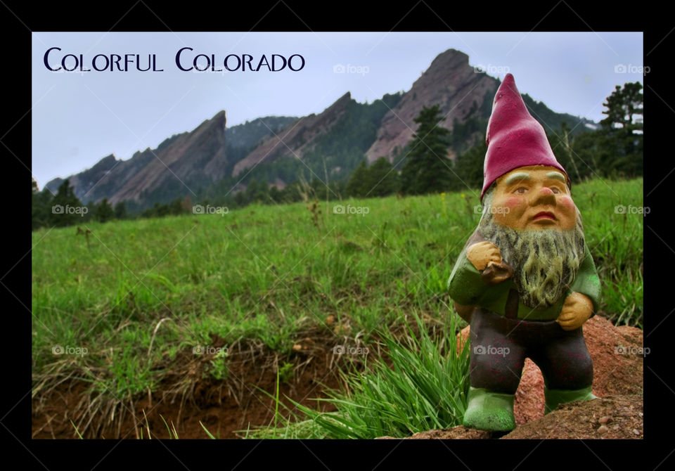 Colorful Colorado. A garden gnome stands outside Chautauqua Park in Boulder, Colorado