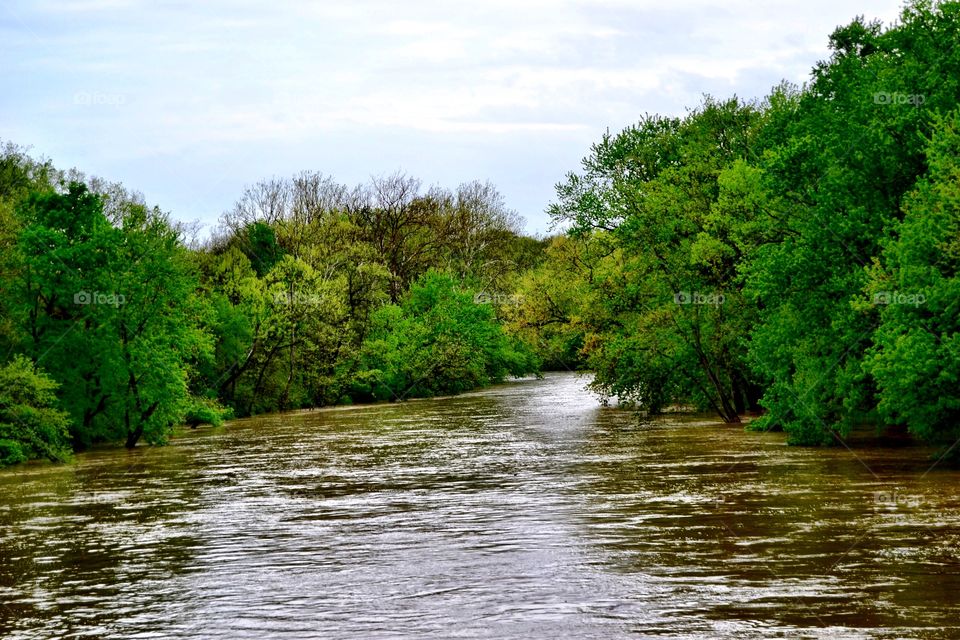 White river full from a lot of rain in Indiana 