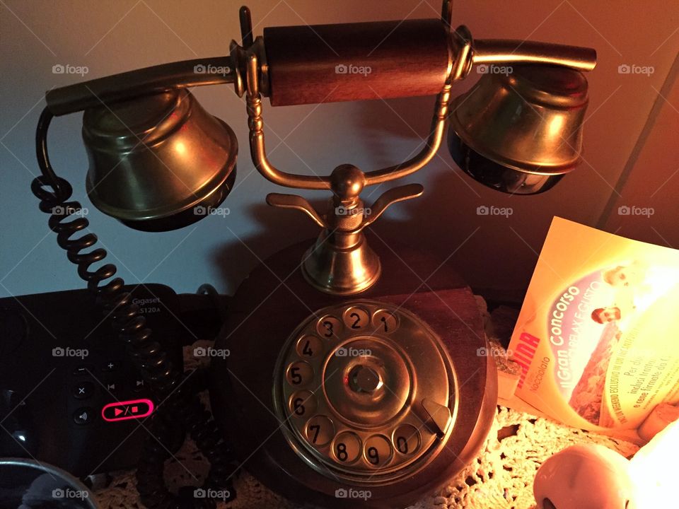 A old telephone in the dark