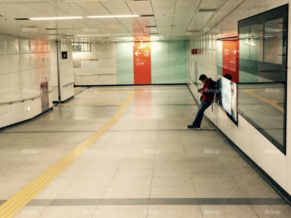 Alone in the subway. 