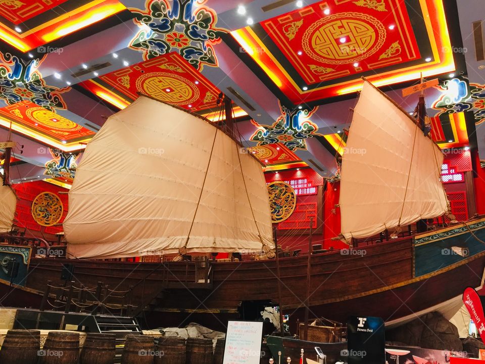 A boat inside a building