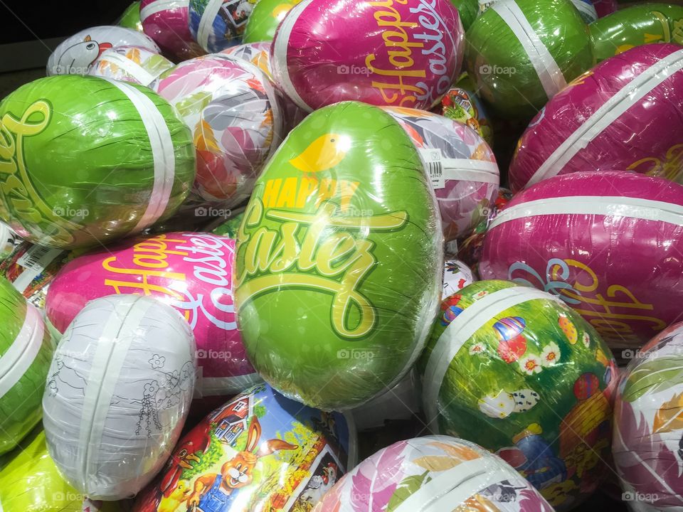 Easter eggs for candy displayed in local supermarket in Malmö Sweden.