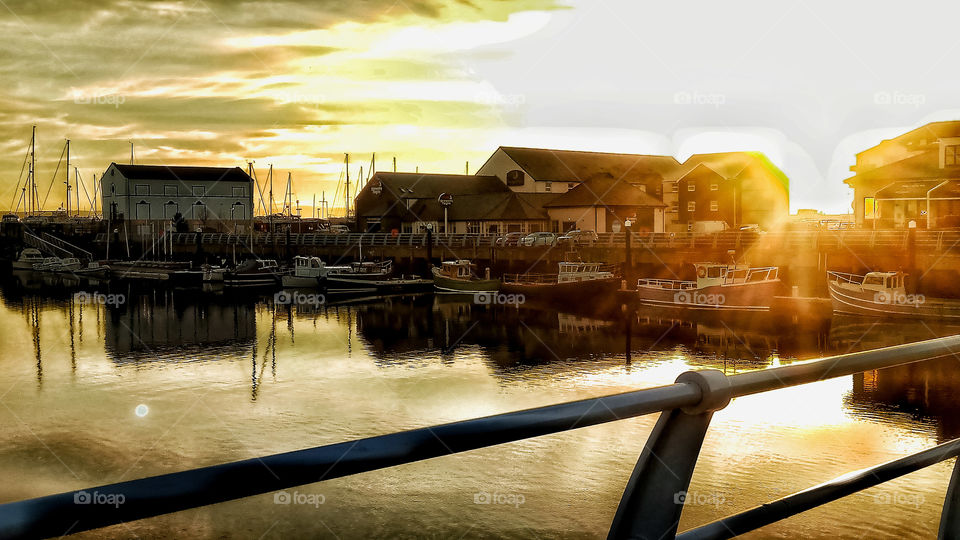 Carrickfergus in Northern Ireland backlit in the sunset