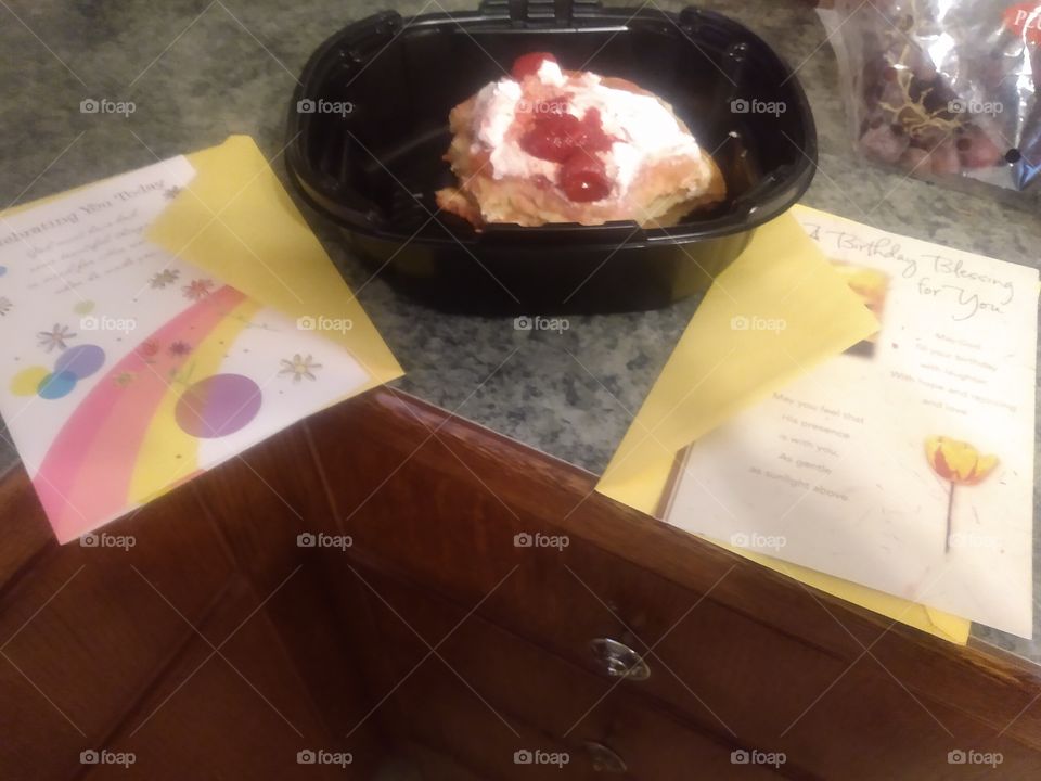 pancakes with strawberries and whip cream so good for the soul and birthday cards from my hubby.