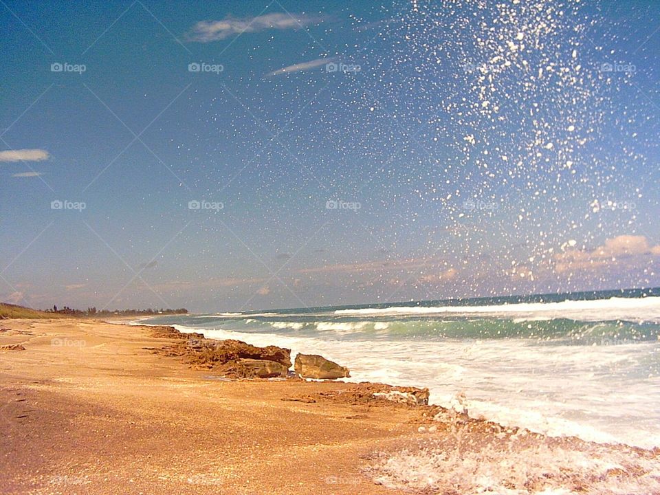 Rocky coastline, coquina shoreline of Blowing Rocks Preserve Jupiter, Florida