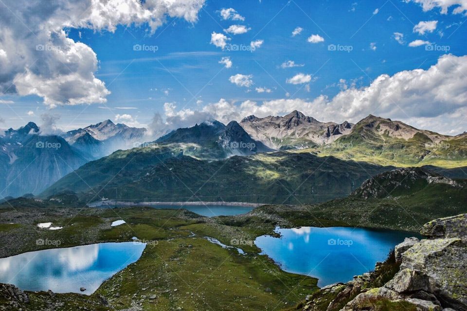mountain landscape with lakes, italian alps.