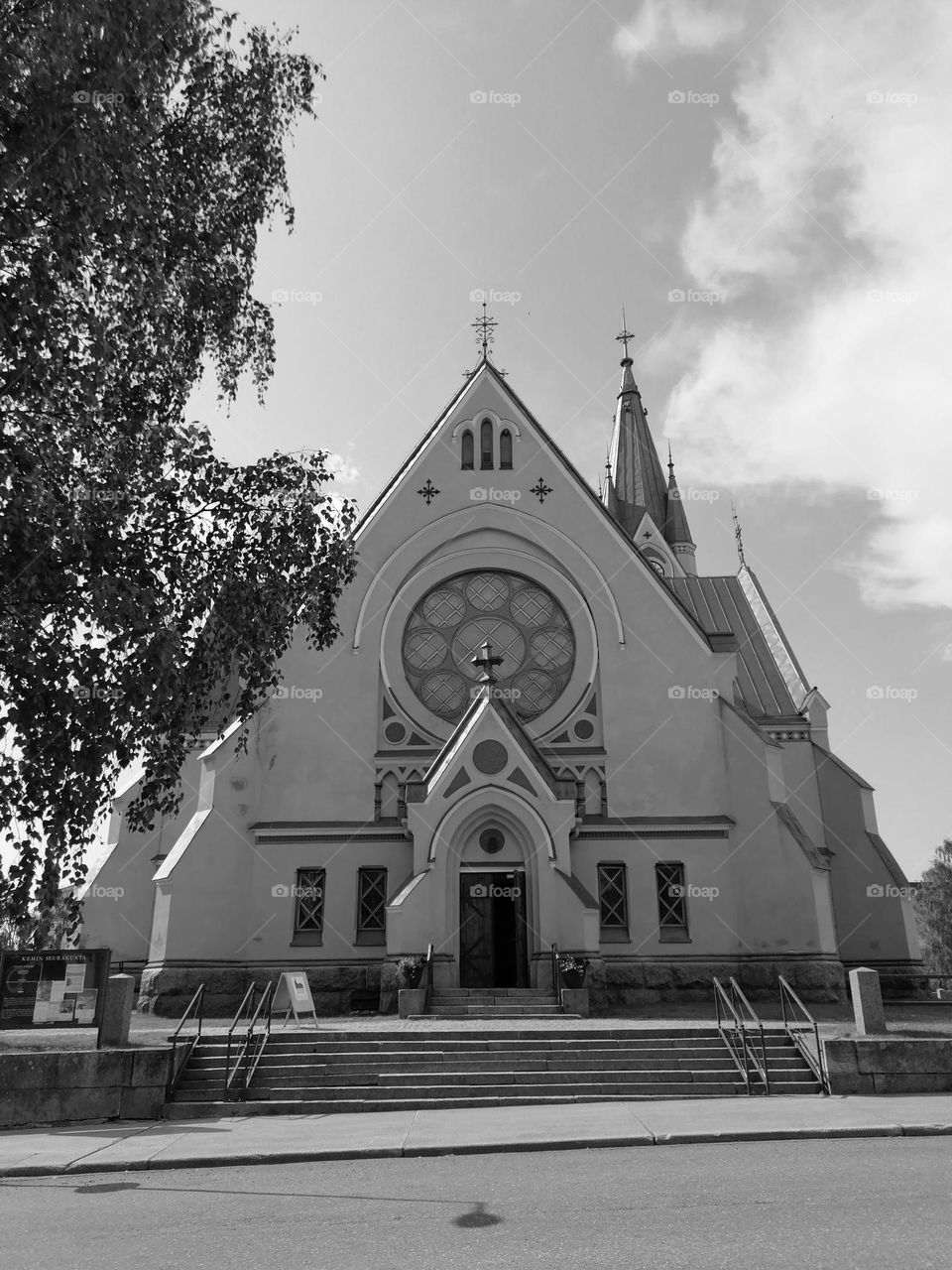 Kemi church in Finnish Lapland in black and white