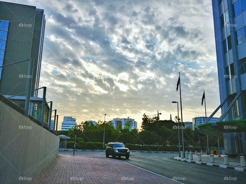 Cloudy morning on city road