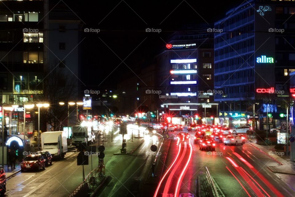 night traffic in Stockholm, Sweden