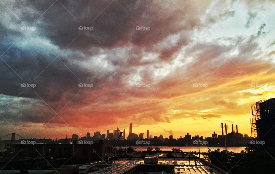 NYC skyline sunset. 