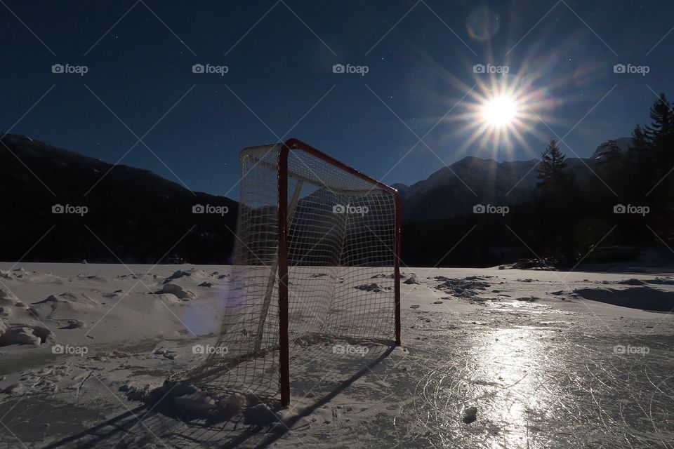 Canadian winter on the lake On full moon